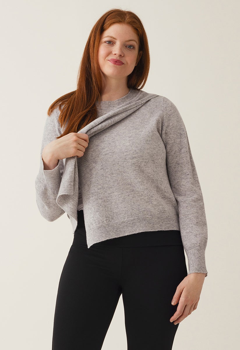 Knitted nursing sweater - Light Grey Melange