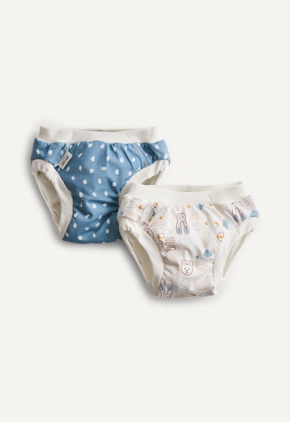 Trainer pants for potty training - Blue Dots - White Teddy