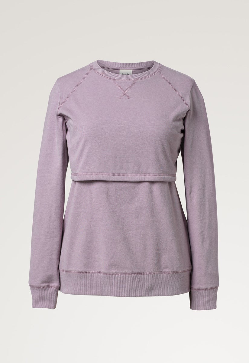 Fleece lined maternity sweatshirt with nursing access - Lavender