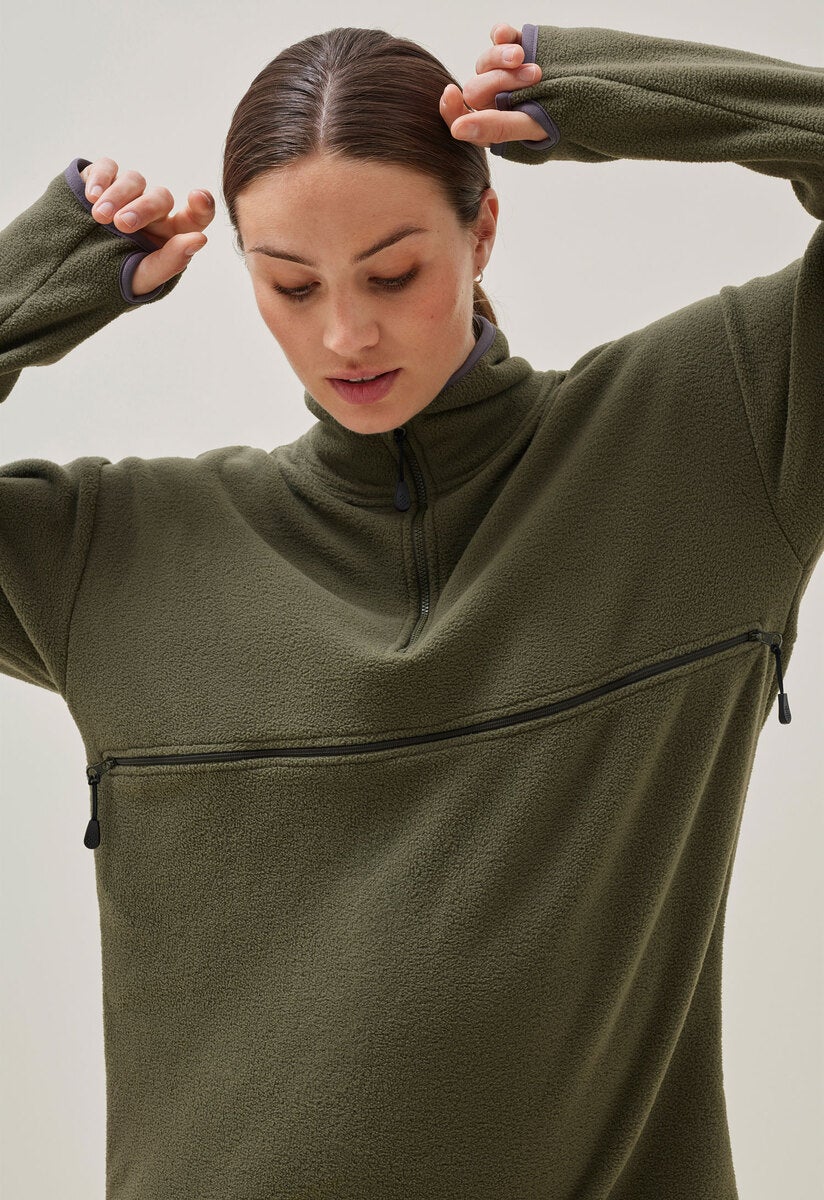 Fleece sweater with nursing access - Green Olive