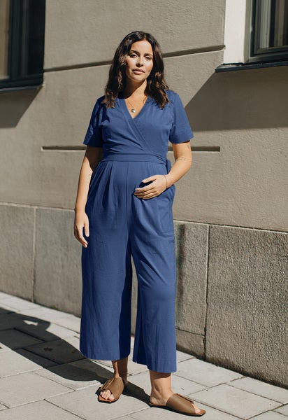 Maternity jumpsuit with nursing access - Blue - XS