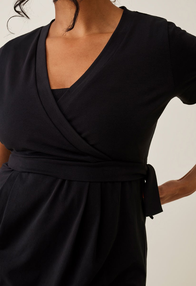Maternity jumpsuit with nursing access - Black