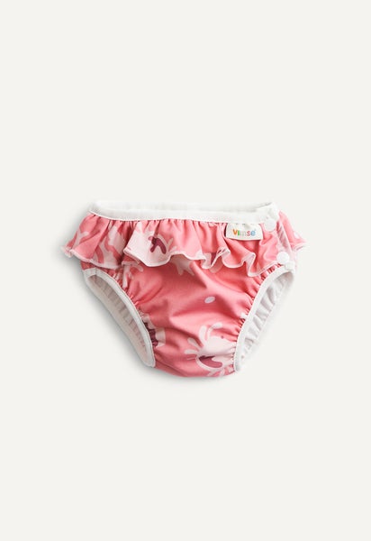 Swim Diaper with side buttons - Pink Whale with frill