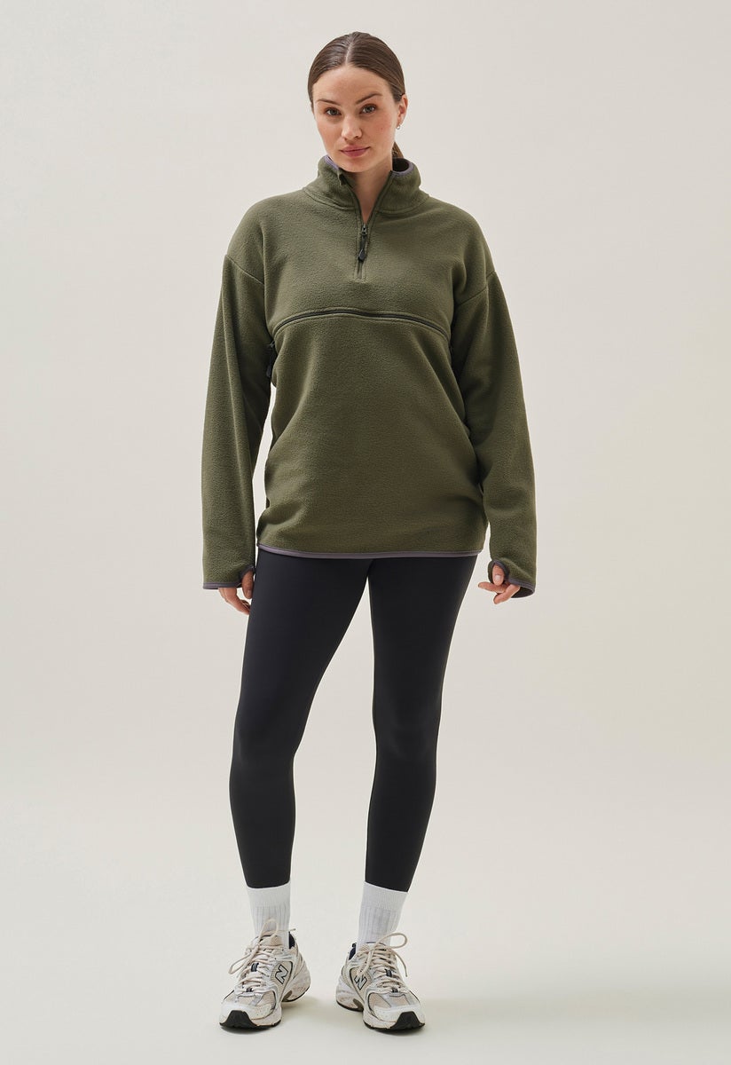 Fleece sweater with nursing access - Green Olive