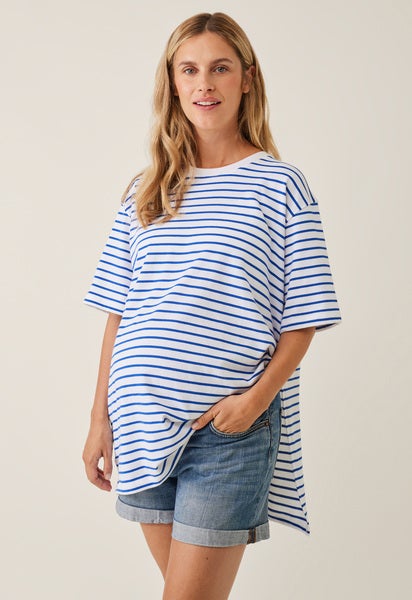 Oversized maternity t-shirt with slit - Striped