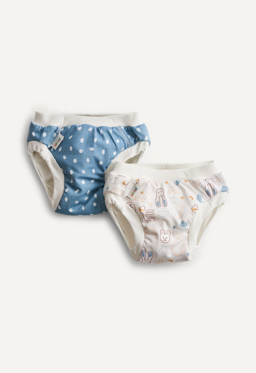 Trainer pants for potty training - Blue Dots - White Teddy