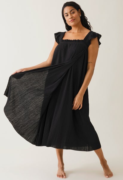 Boho maternity dress with smocking - Black