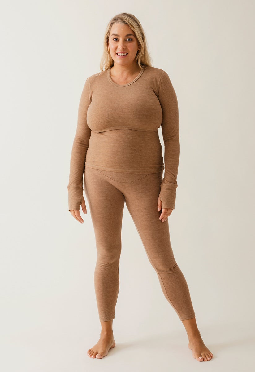 Maternity wool leggings - Brown Melange