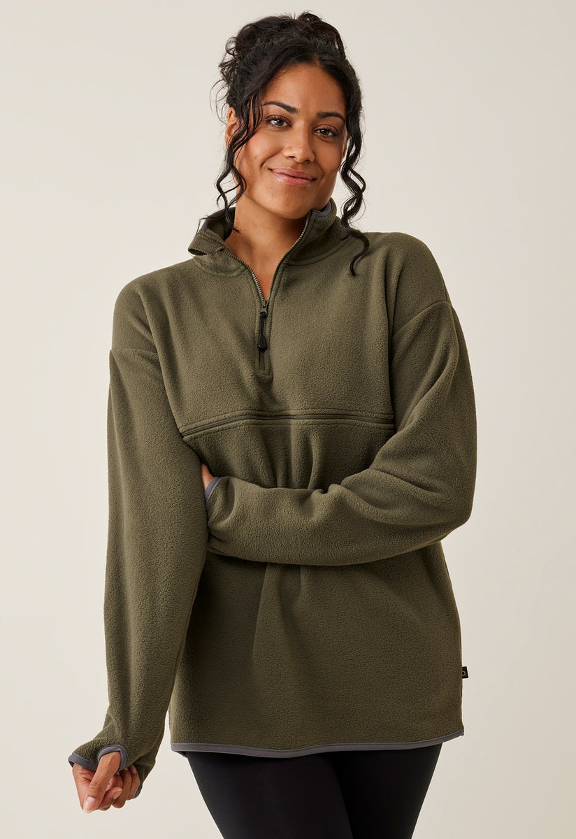 Fleece sweater with nursing access - Green Olive