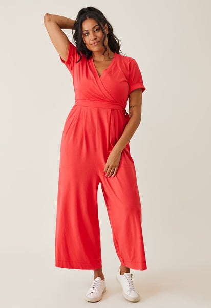 Maternity jumpsuit with nursing access - Red - XS