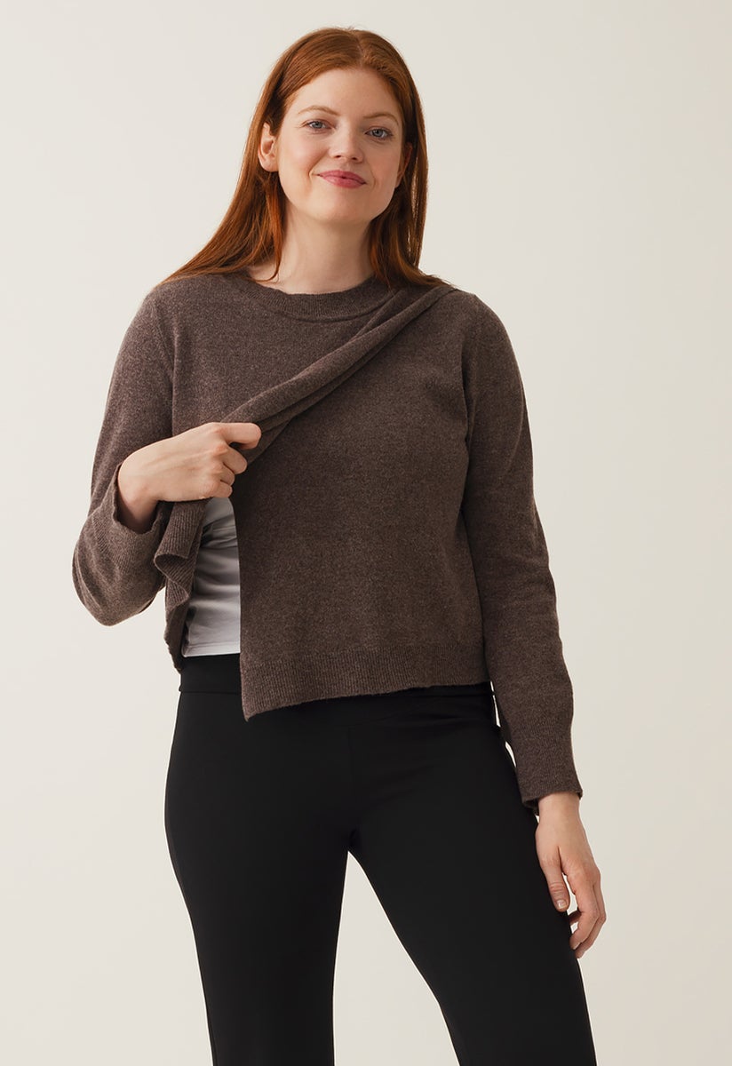 Knitted nursing sweater - Brown Grey Melange