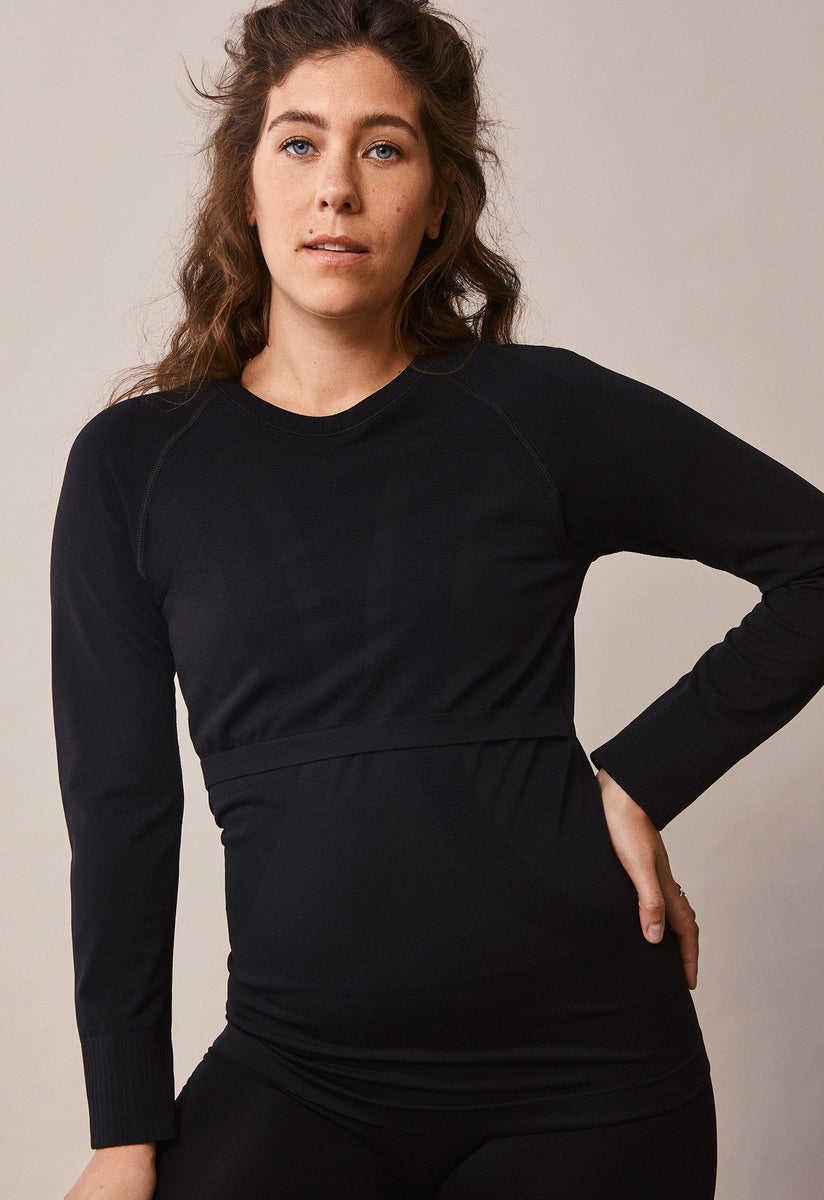 Maternity sports top with nursing access - Black