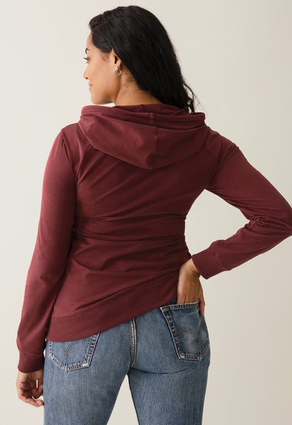 Fleece lined maternity hoodie with nursing access - Port Red