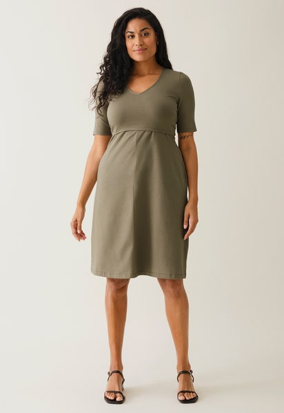 A shaped nursing dress short sleeve - Khaki Green