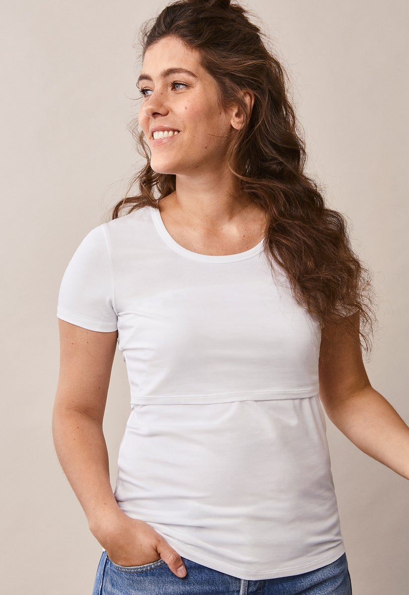 Short sleeve nursing top - White
