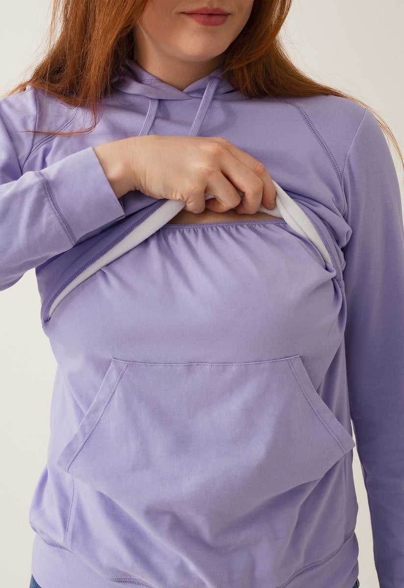 Fleece lined maternity hoodie with nursing access - Lilac