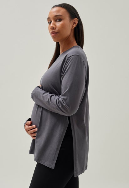 Maternity t-shirt long sleeve - Washed grey - S