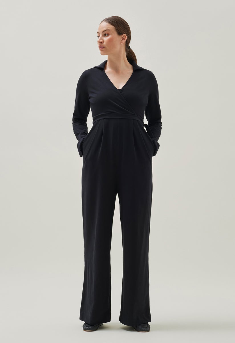 Maternity jumpsuit with collar - Black