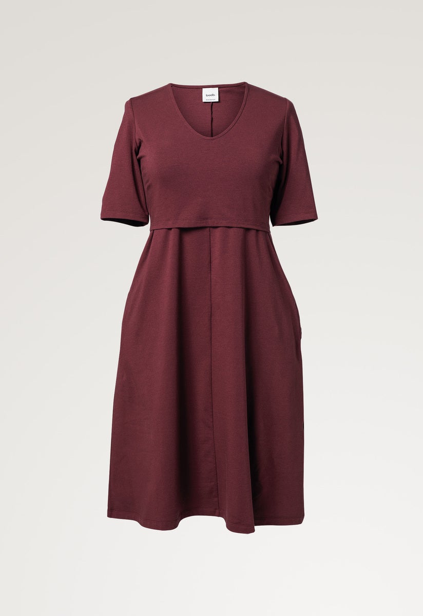 A shaped nursing dress short sleeve - Dark Red