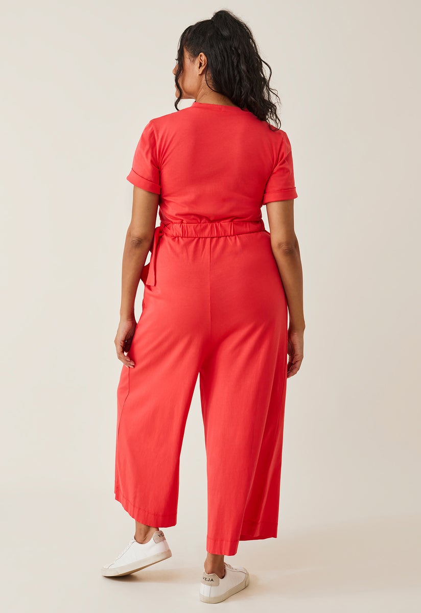 Maternity jumpsuit with nursing access - Red