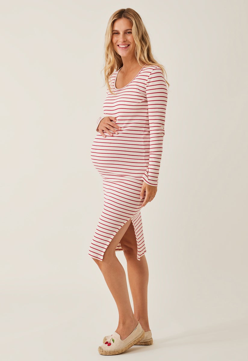 Ribbed maternity dress - Striped