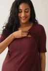 A shaped nursing dress short sleeve - Dark Red