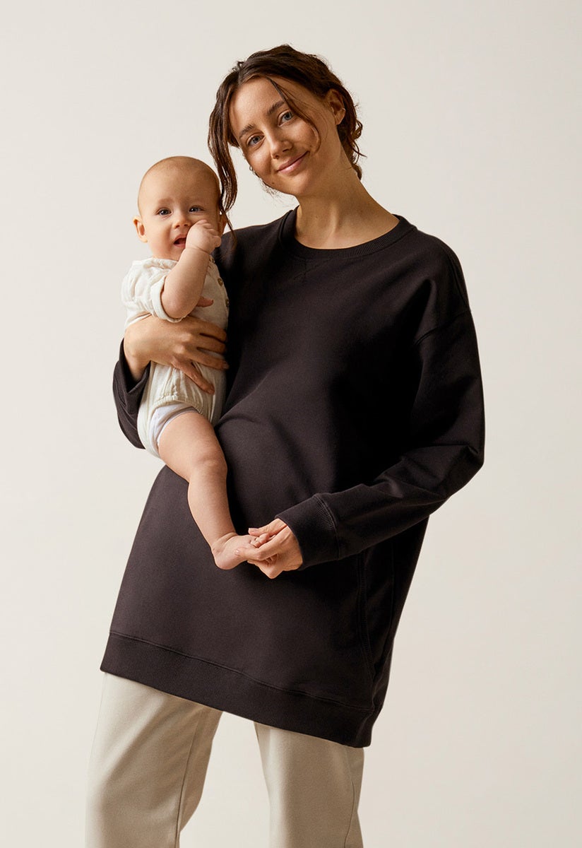 Oversized maternity sweatshirt with nursing access - Black