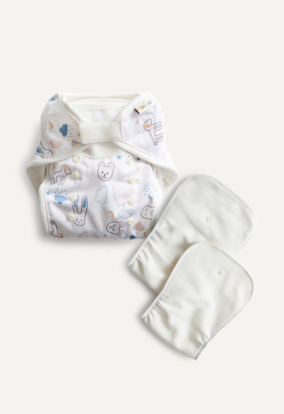Diaper Cover and inserts - All in Two - White Teddy
