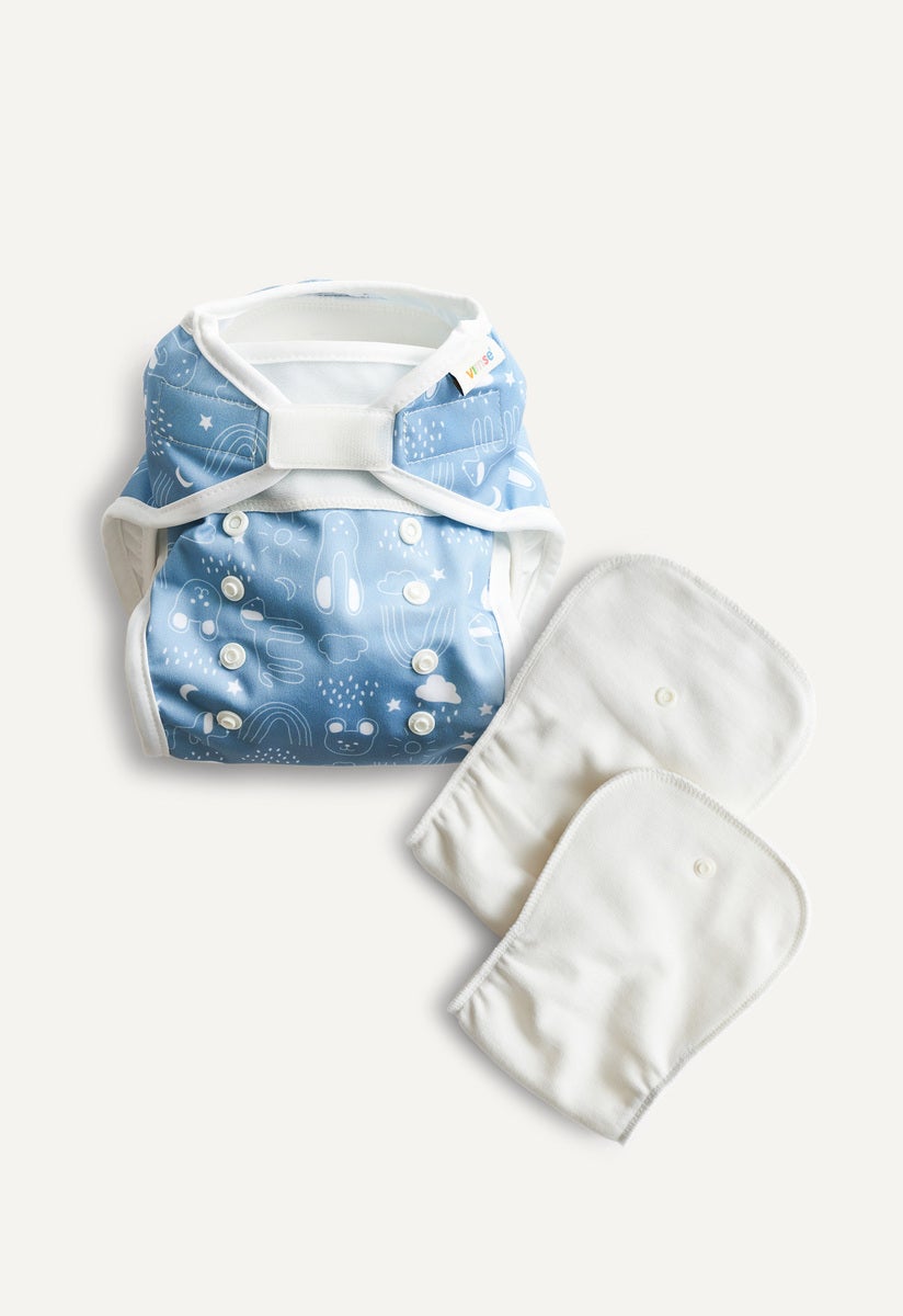 Diaper Cover and inserts - All in Two - Blue Teddy