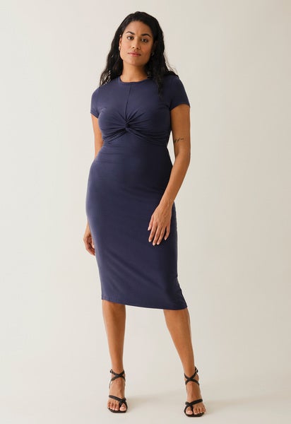 Maternity party dress with nursing access - Navy