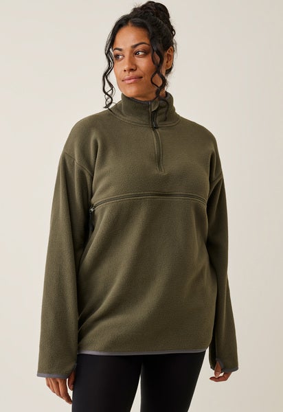 Fleece sweater with nursing access - Green Olive
