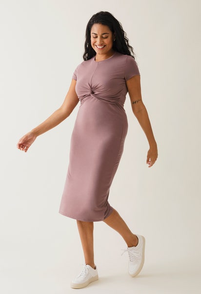 Maternity party dress with nursing access - Dark Mauve