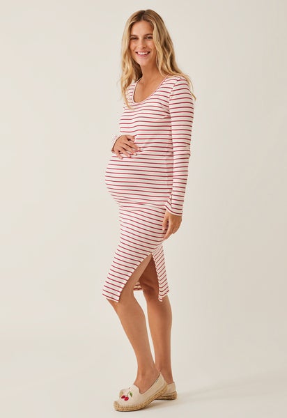 Ribbed maternity dress - Striped - S