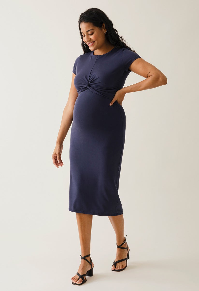 Maternity party dress with nursing access - Navy