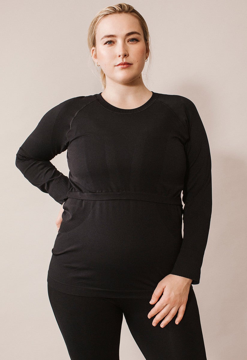 Maternity sports top with nursing access - Black